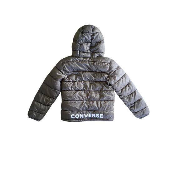 Converse All Star Army Olive Green Puffer Quilted Winter Jacket Logo Boy's Lg - Picture 2 of 5